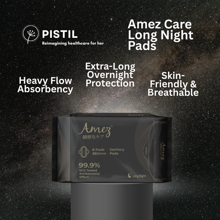 Amez Care Long Night Pads (36cm/8s) | Extra Long, Herbal-Infused & Leak-Proof Overnight Protection