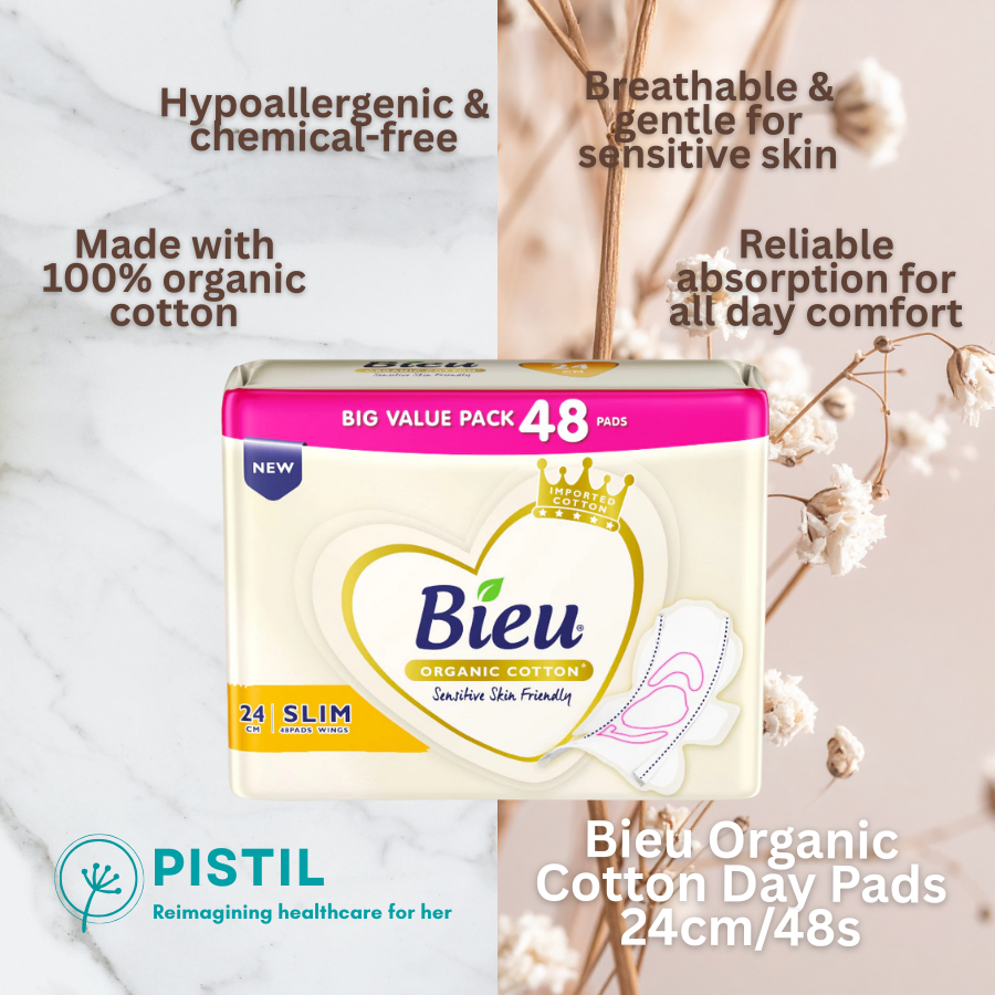 Bieu Organic Cotton Day Pads (24cm/48's) | Soft, Breathable & Hypoallergenic Daily Protection